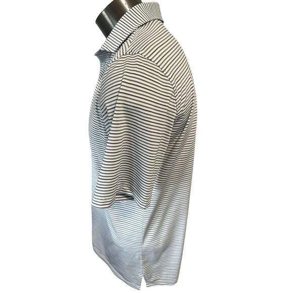 Stitch Mens Medium White/Black Striped Short Sleeve Polo - Picture 2 of 7